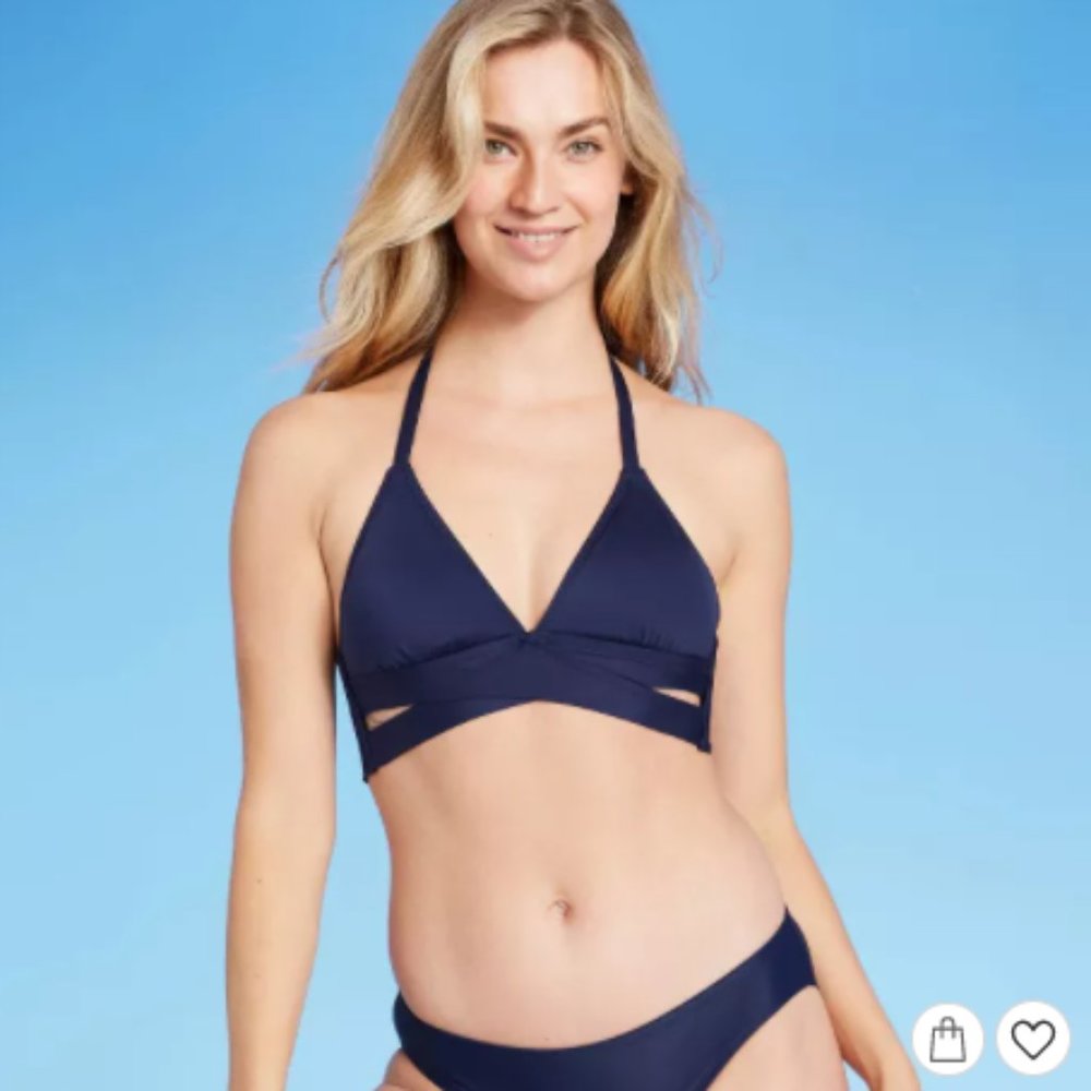Kona Sol Size XL Navy Blue Faux Wrap Bikini Top
